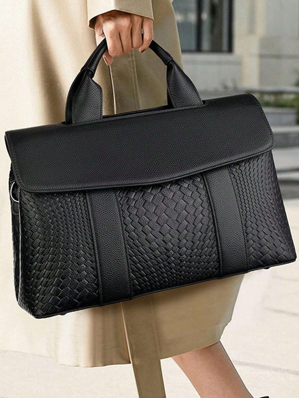 Black Woven Embossed Boston Ladies' Handbag