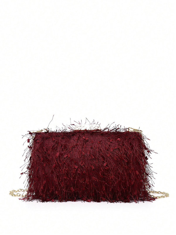 Fringe Box-Shaped Evening Clutch Purse