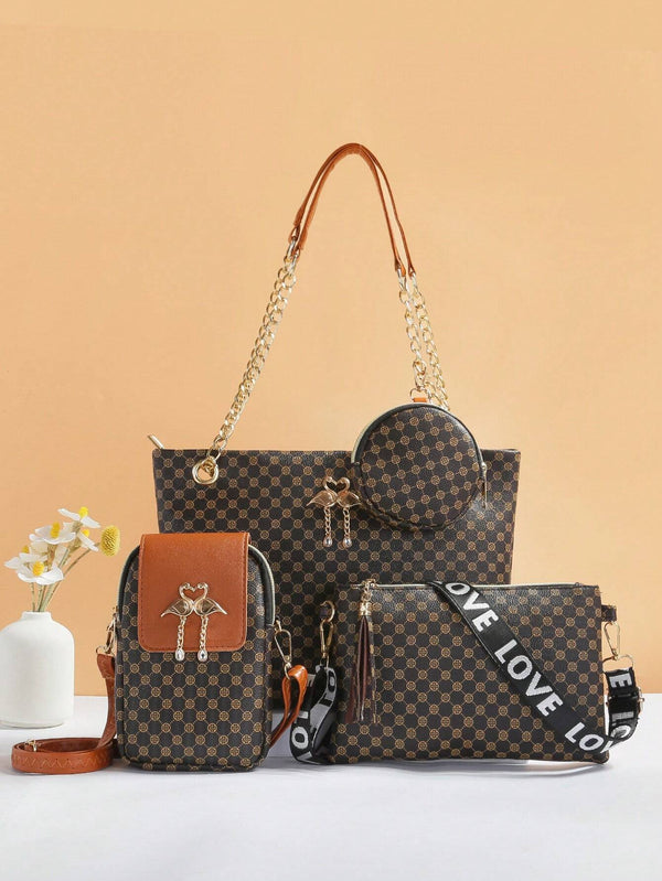 Decorated Casual Tote Crossbody Mini Bag Set