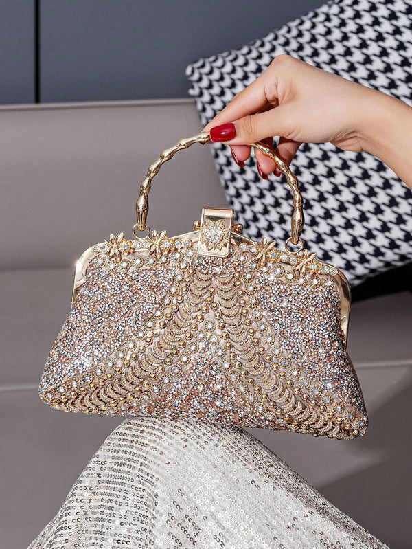 Elegant Rhinestone Handle Clutch Purse