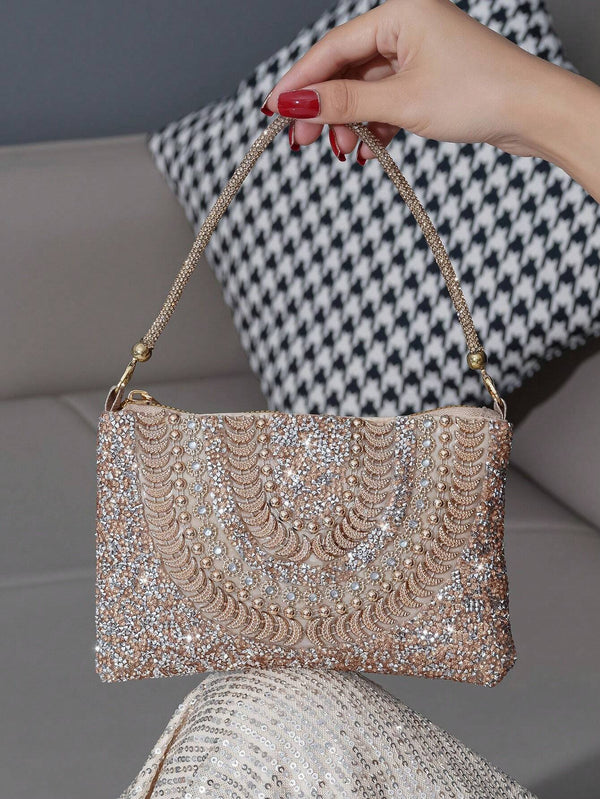 Stunning Rhinestone Decor Square Handbag