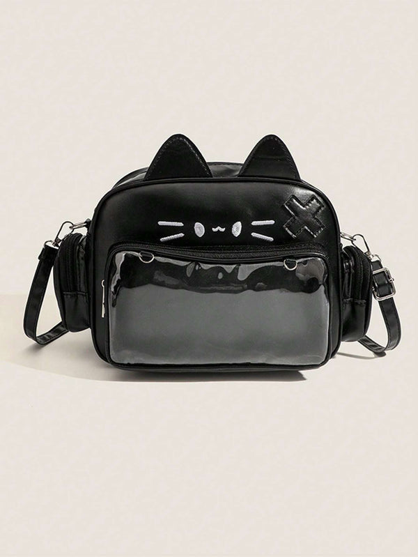 Cute Japanese Style Sling Bag, Solid Color Student Backpack, Y2K Mechanical Commuter Shoulder Crossbody Bag, Multiple Carrying Ways, Large Capacity Cartoon Cat Design Suitable For Daily Use, Student Back To School Backpack