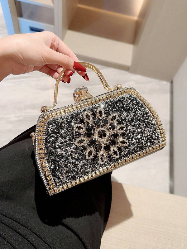 Luxurious Rhinestone Embellished Box Clutch Bag