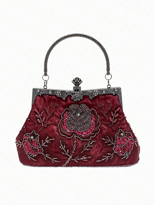 Timeless Elegance Rose Embroidered Clutch