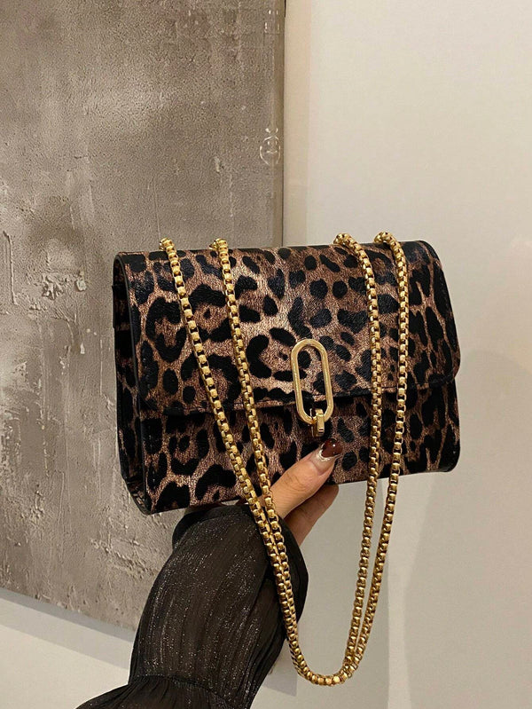 Mini Retro Leopard Print Square Shoulder Bag