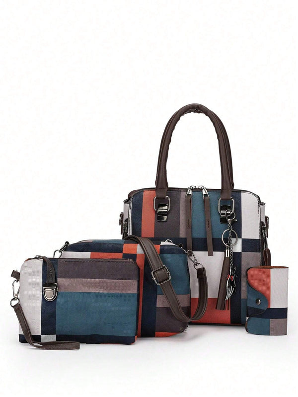 Versatile Two-Tone Plaid Tote Bag