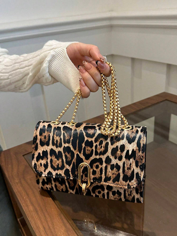 Trendy Leopard Print Chain Shoulder Bag