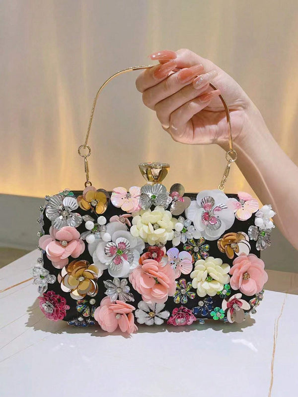 Honey Girl Style Flower Embellished Evening Clutch