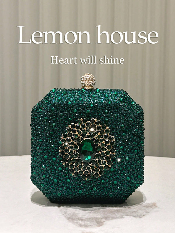 Glossy Green Rhinestone Decorative Mini Clutch Bag