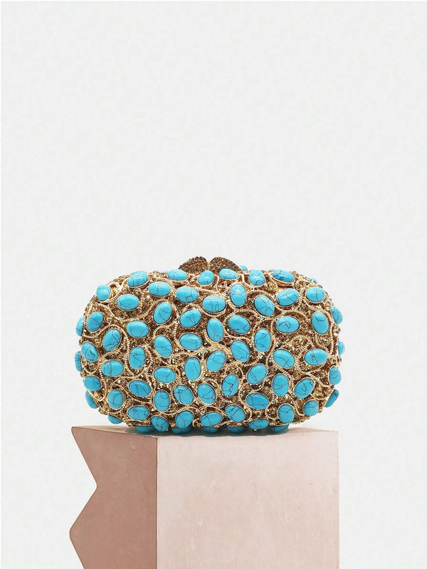 Luxury Turquoise Stone Crystal Clutch