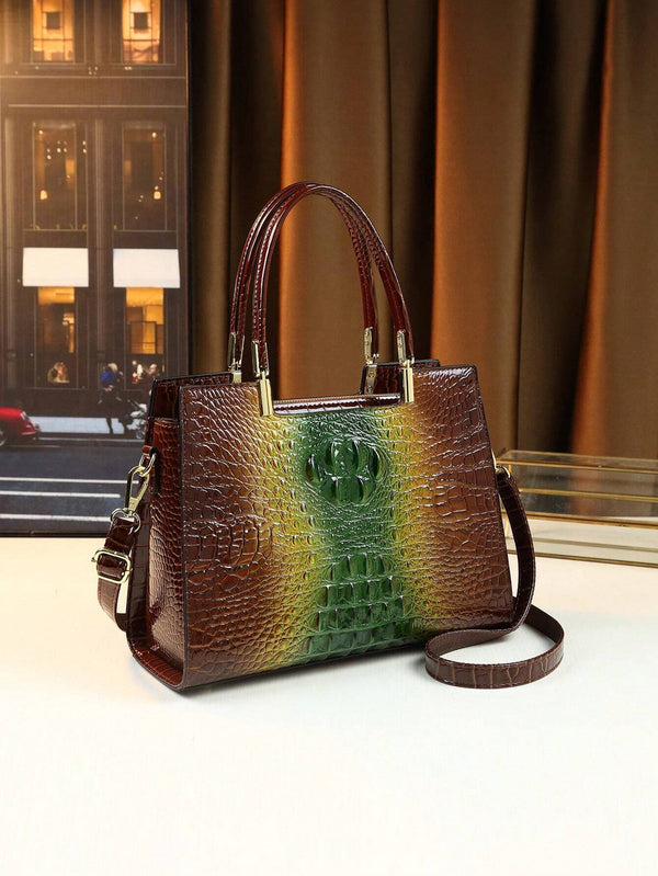 Multicolor Crocodile Pattern Handbag