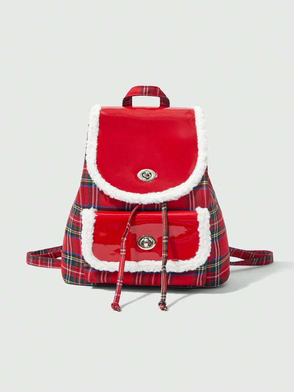 Stylish Fuzzy College-Style Backpack, Plush Christmas Themed Design