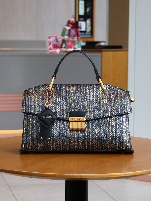 2025 Vintage Blue Snake Skin Pattern Handbag